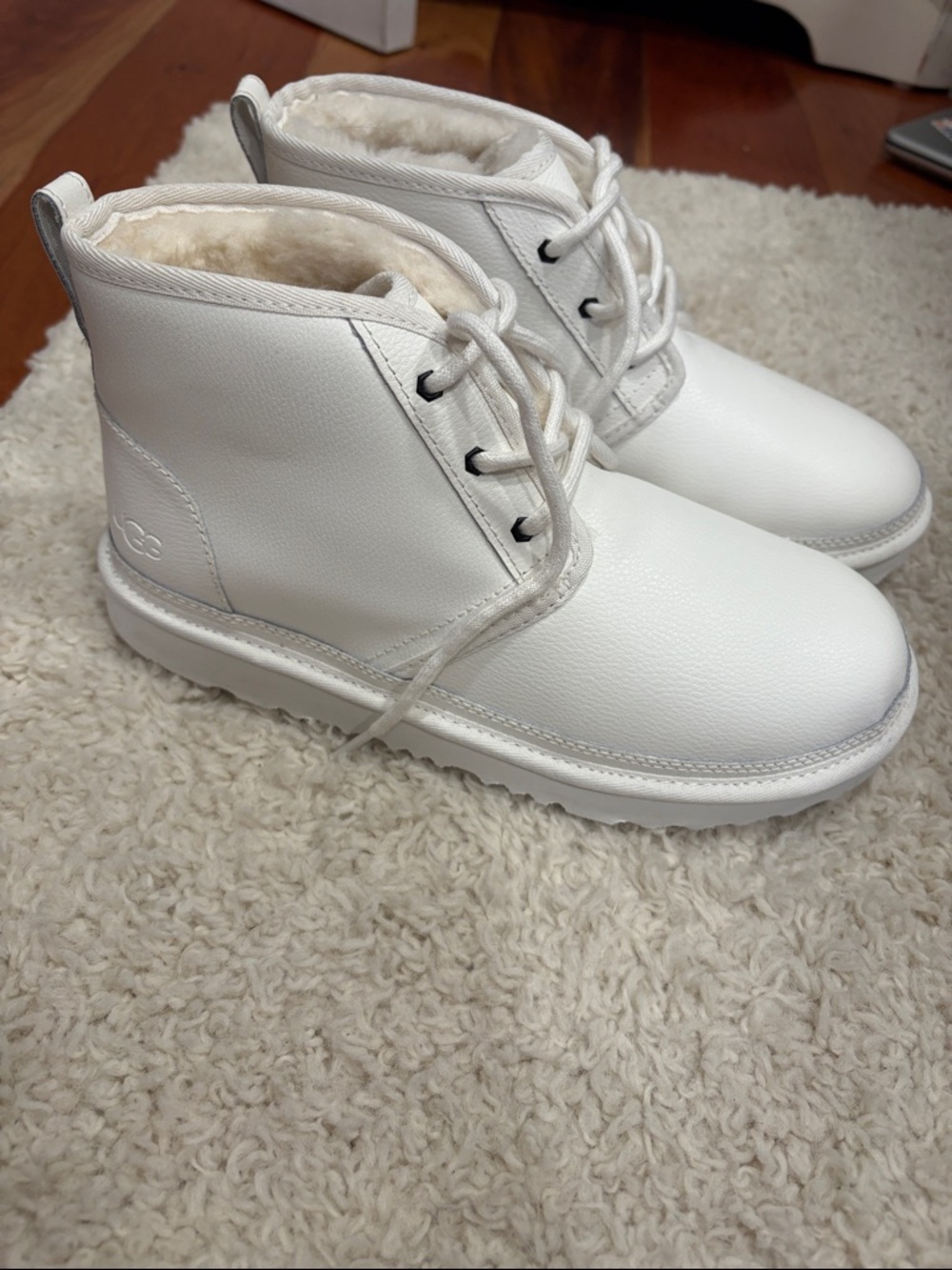UGG White Lace-Up Leather Ankle Boots